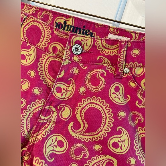 Johnnie B Women’s 30 Pink Orange Paisley Cotton Span MICRO Shorts Rolled Cuff - Picture 4 of 8